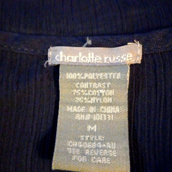 Charlotte Russe Navy Sheer W/Lace Sholders  Size Med - Picture 6 of 6